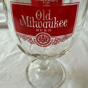 Vintage Old Milwaukee Glass Beer Goblet with Thumbprint Design